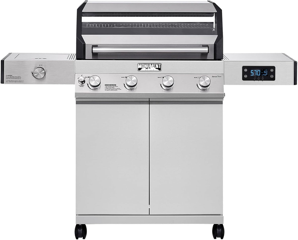 Monument Grills Eminence 405 |Tech Stainless Propane Gas Grill Eminence 405 & Cast Iron Cooking Plate
