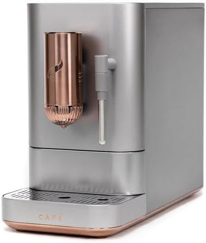 Café Affetto Automatic Espresso Machine + Milk Frother | Built-In & Adjustable Espresso Bean Grinder | One-Touch Brew in 90 Seconds | Steel Silver, 1.2 Liter, (C7CEBBS2RS3)