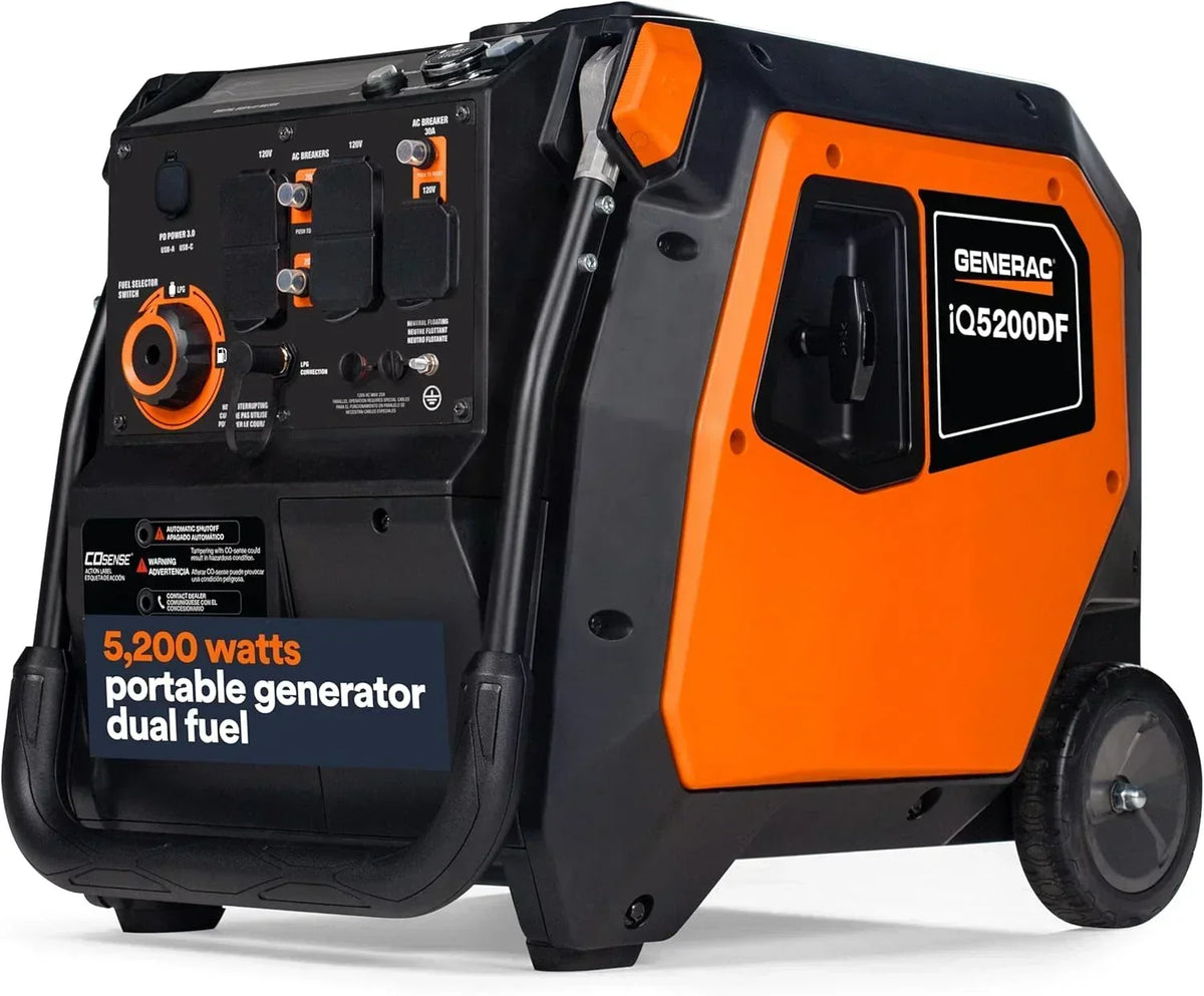 Generac iQ5200 DF 3900 Watt Electric Start Dual Fuel Inverter Generator