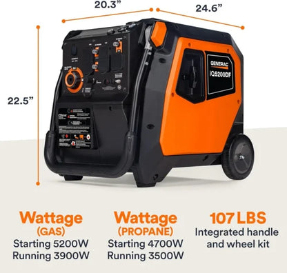 Generac iQ5200 DF 3900 Watt Electric Start Dual Fuel Inverter Generator